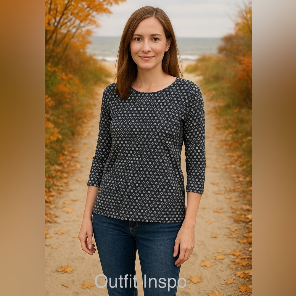 Loft lightweight sweater. Navy and white. Size M.